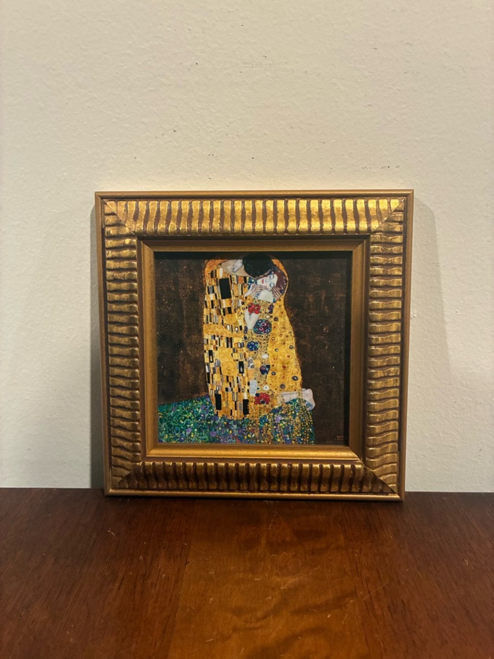 Gustav Klimt The Kiss Gold Framed Print 6.5x6.5 Art Nouveau Lovers Wall Art